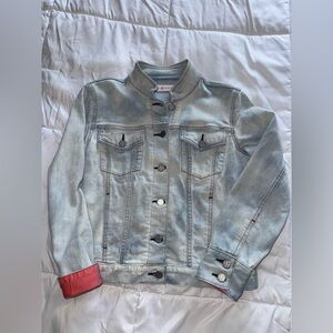 Tory Burch Light Wash Denim Jacket Women's Small Classic Trucker Style Pink
